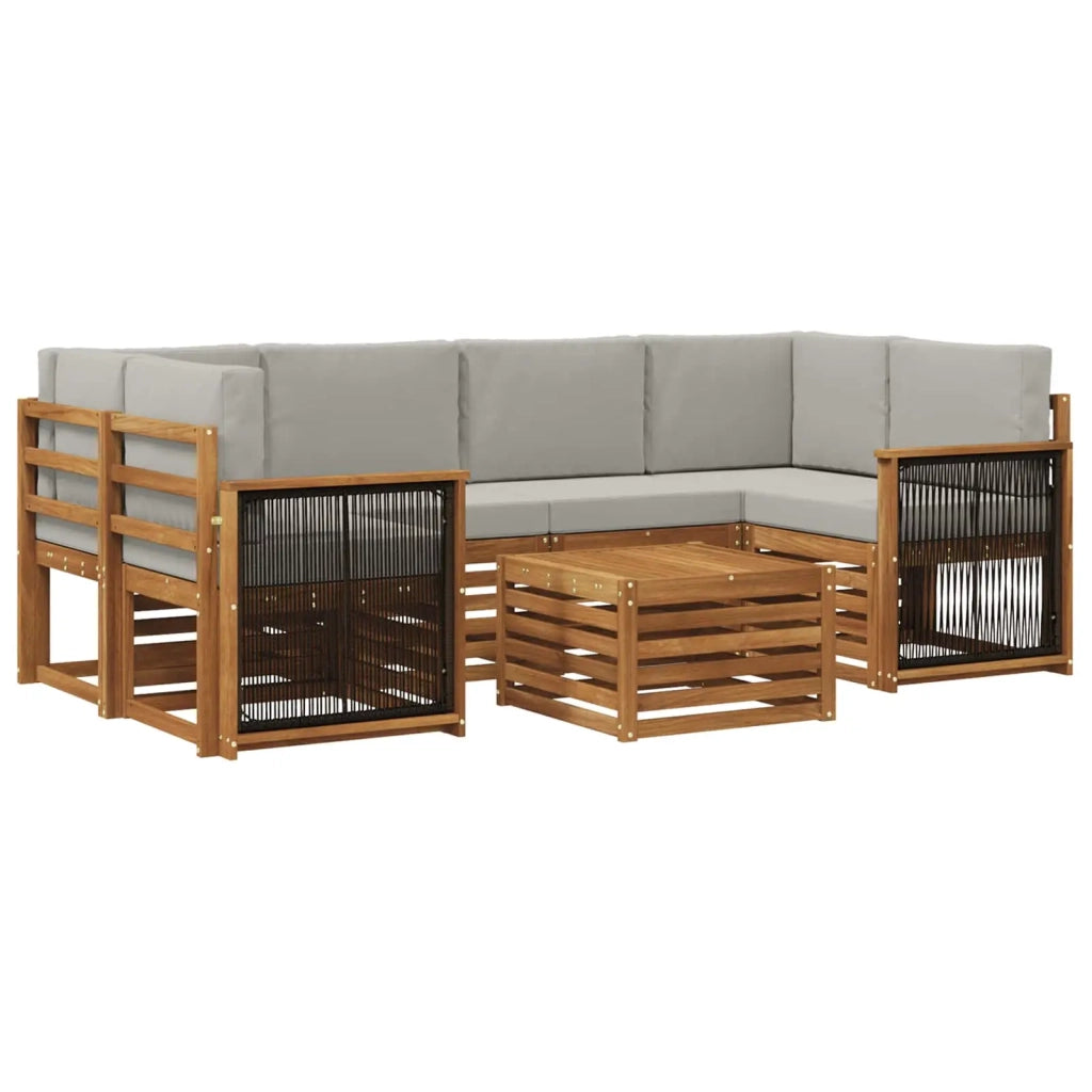 Set di divani da esterno 7 pz Naturale e Grigio Chiaro 3384082