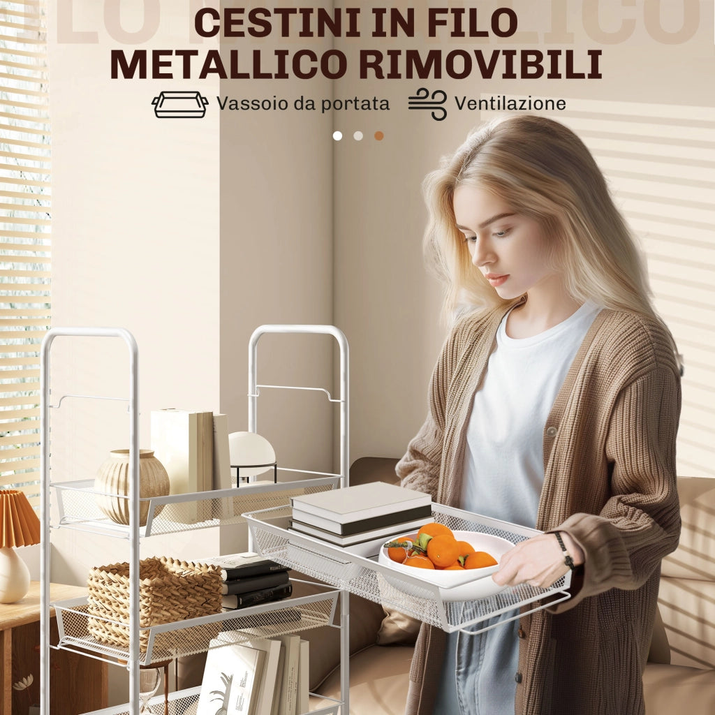 Carrello Cucina Salvaspazio 5 Ripiani ¨C Xylo ¨C Acciaio Bianco 45x26.5x106cm