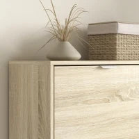 Scarpiera con Specchio per 16 Paia di Scarpe, 4 Cassetti a Ribalta e 2 Armadietti, 82x30x168cm, Rovere