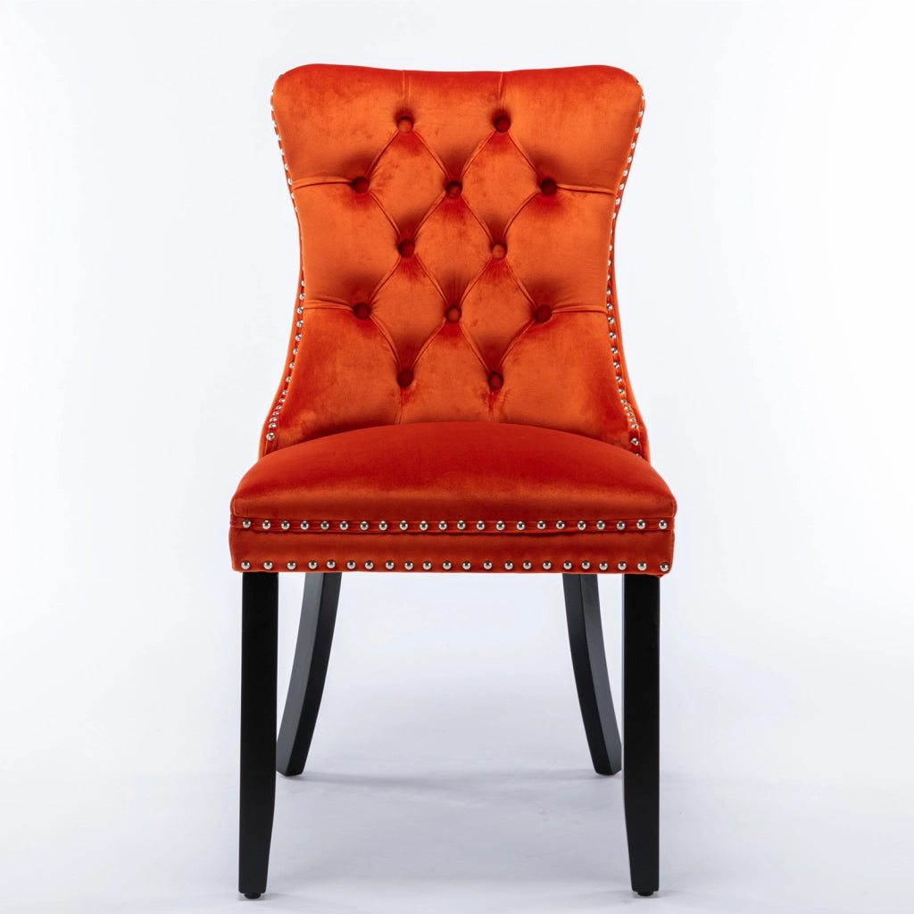 Sedie da Pranzo Imbottite in Velluto con Gambe in Legno ¨C MINIMAL ¨C Set 2 Pezzi, Arancione
