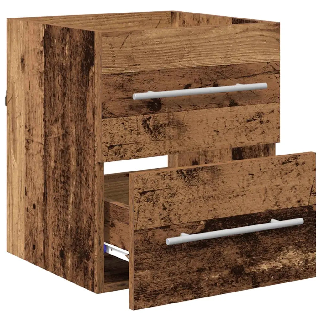 Mobiletto rustico a parete per lavabo con cassetti e vani portaoggetti 41 x 38,5 x 48 cm legno composito finitura legno anticato 02_0052663