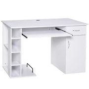 Scrivania per PC Ergonomica con Mensole, Armadietto, Cassetto e Piano Tastiera Estraibile, Bianca, 120x60x74cm