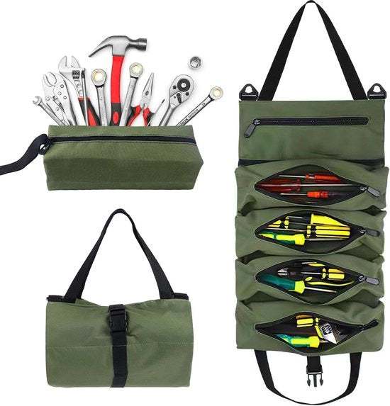 Tas multifunzionale per strumenti con 5 contenitori e tasca portafoglio - astuccio per strumenti da lavoro in tela per uso domestico e professionale