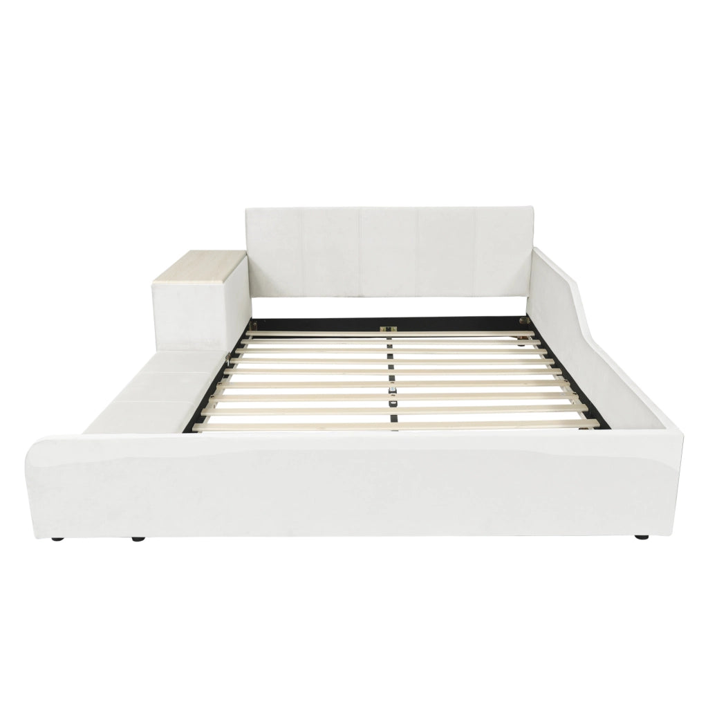 Letto imbottito 140x200 cm con scrivania; sgabello e ripiano in velluto bianco