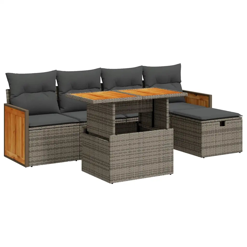 Set Divano da Giardino 6 pz con Cuscini Grigio in Polyrattan 3328152