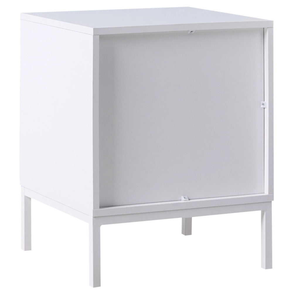 Comodino a 2 cassetti con design scanalato in legno MDF bianco
