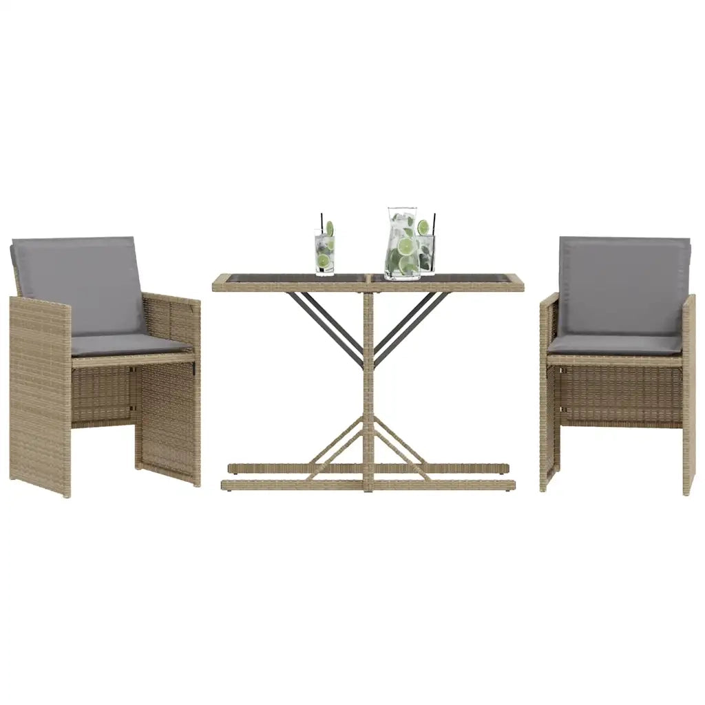 Set da Bistr¨° 3 pz | Set Salotto da Giardino con Cuscini Beige Misto in Polyrattan