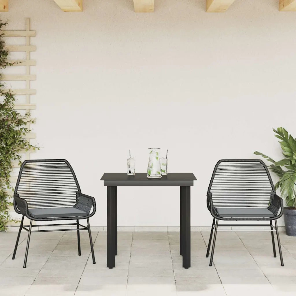 Set da Pranzo da Giardino 3 pz con Cuscini Polyrattan Vetro