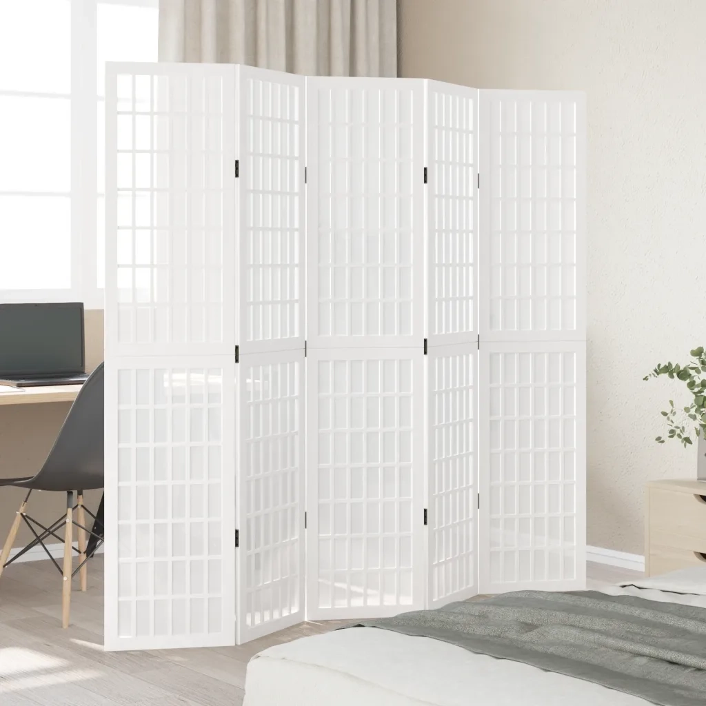 Divisorio Ambienti | Divider per stanze | Paravento 5Pannelli Bianco Legno Massello di Paulownia