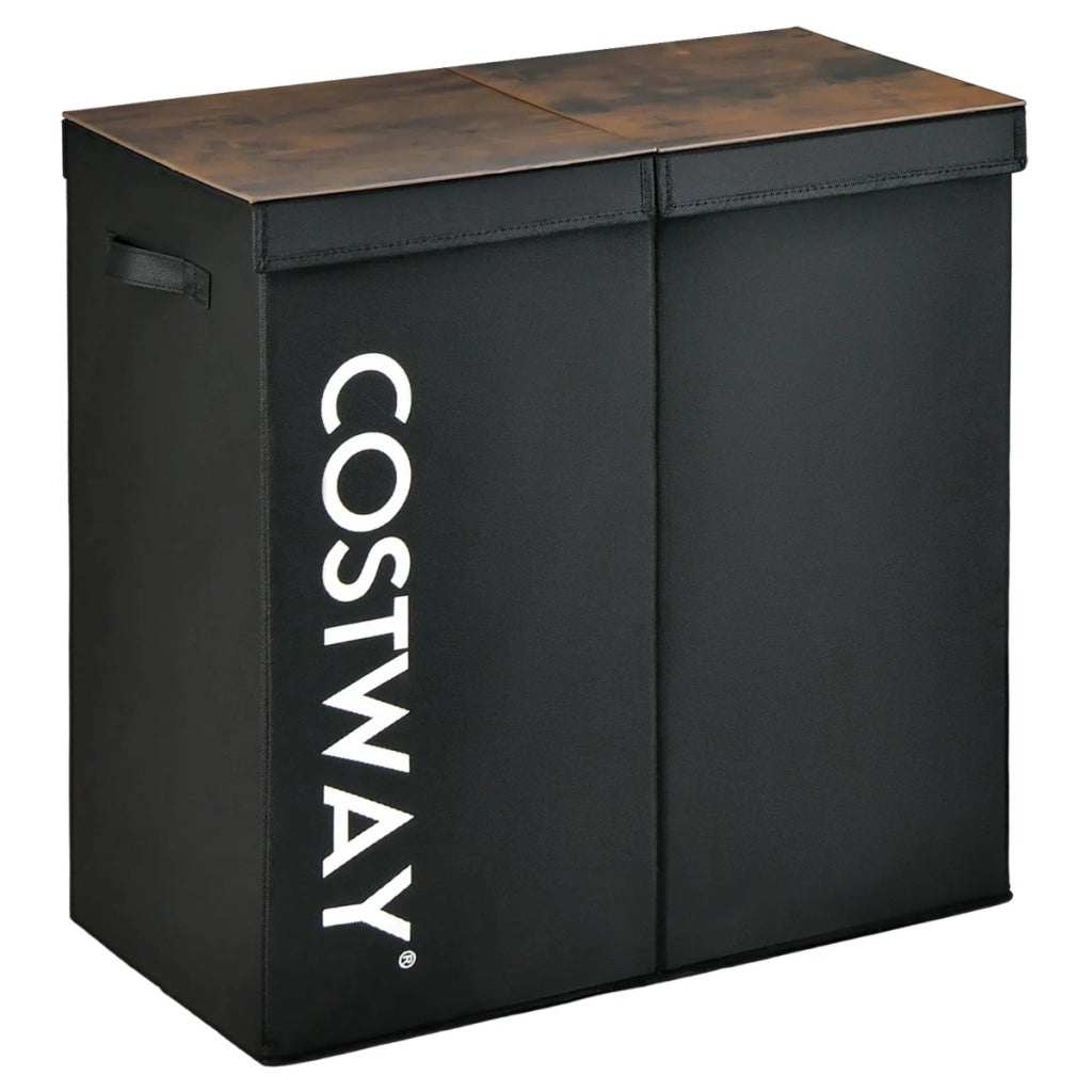 Cesto portabiancheria a 2 scomparti 62 x 31 x 60 cm pratico e resistente stile moderno realizzato in MDF e tessuto non tessuto nero 20_0020378