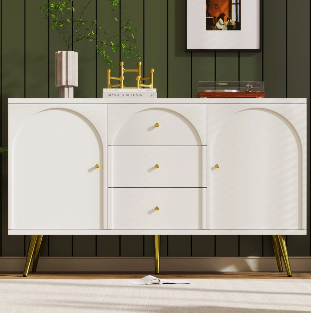 Credenza con 2 ante e 3 cassetti 140x40x84 cm; crema bianco; legno e metallo