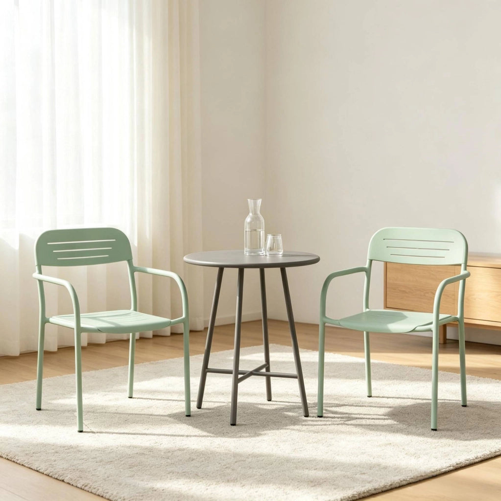 Set di 2 sedie da giardino impilabili verdi in metallo