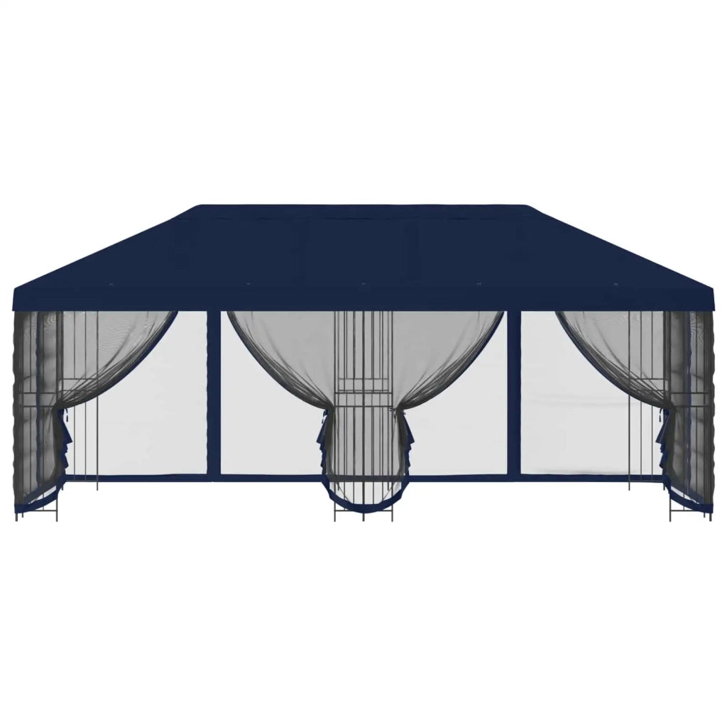 Gazebo con pareti laterali 6 x 3 m Blu Poliestere e Acciaio 190