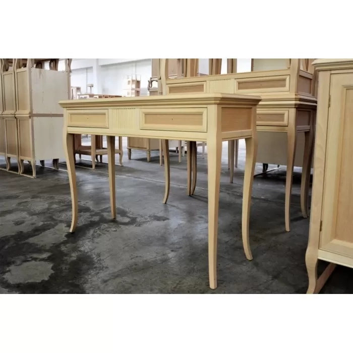 Consolle classica 2 cassetti intarsiata legno grezzo l.110 p.38 h.80 - Mobili 2G