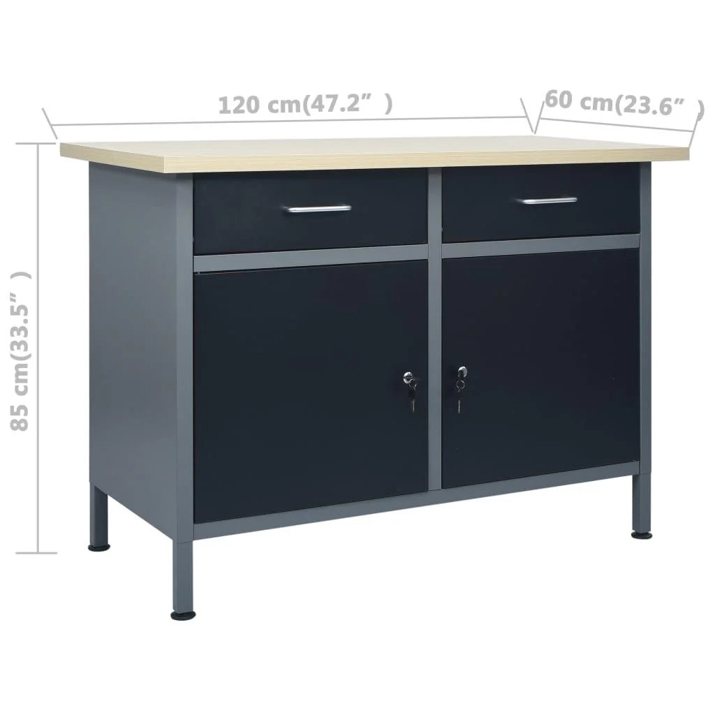 Banco da lavoro 120 cm 3 pannelli a parete e 1 mobiletto da lavoro per officina grigio/nero 02_0003664