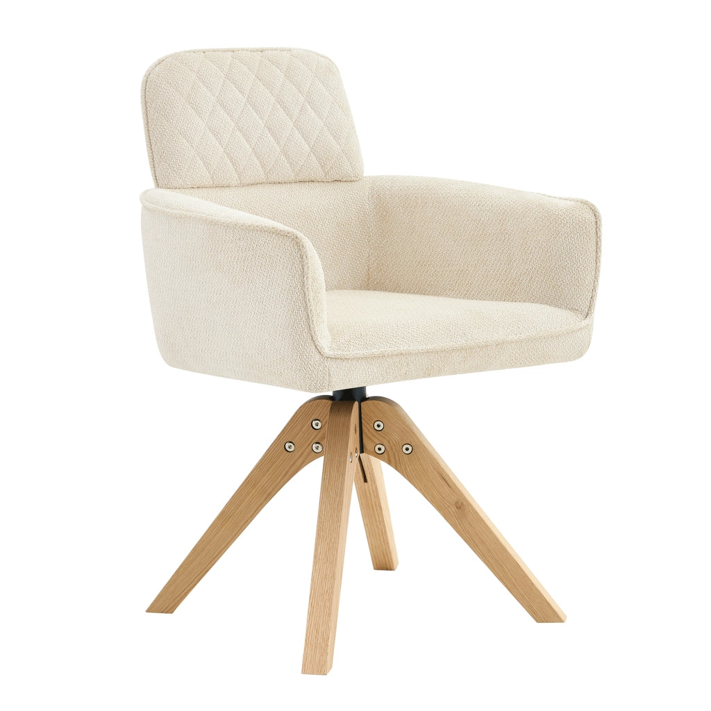 SEDIE Girevoli da pranzo Set da 2 85 cm Tessuto crema bianco Legno massello