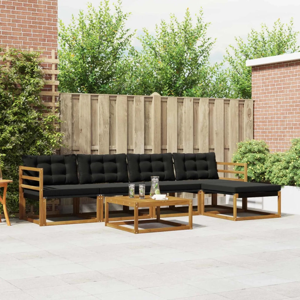 Set di divani da esterno con cuscino 6 pcs Naturale e Nero