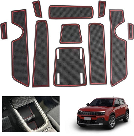 Pavimenti antiscivolo per Jeep Avenger 2023 2024 2025, Pavimenti antiscivolo in gomma per Avenger EV, Pavimenti per console centrale, Pavimenti per Deurne, Conforme a Jeep Avenger accessori (Rosso)