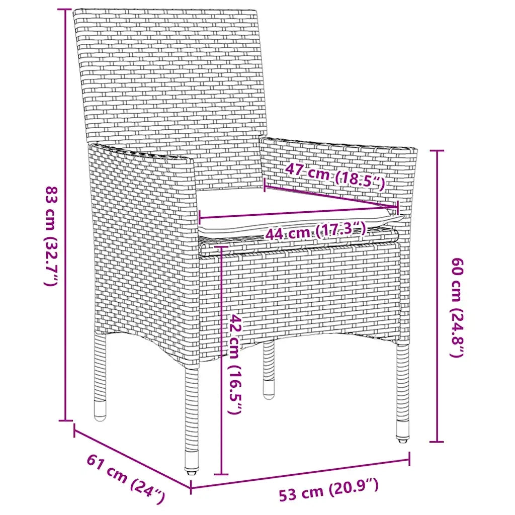Set da Pranzo per Giardino con cuscino 3 pcs Marrone polyrattan 3379779