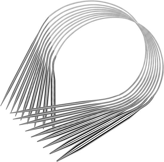 Set di aghi a bretella rotonda - Aghi a bretella metalliche - Tricotare tricot - 9 misure in acciaio inossidabile - 80 cm di lunghezza - Argento colorato