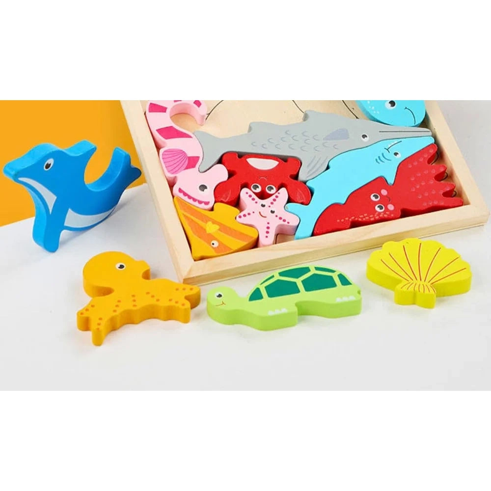 Trade Shop - Puzzle 3d A Incastro In Legno Forma Animali Marini Per Bambini Gioco Educativo 07936 -