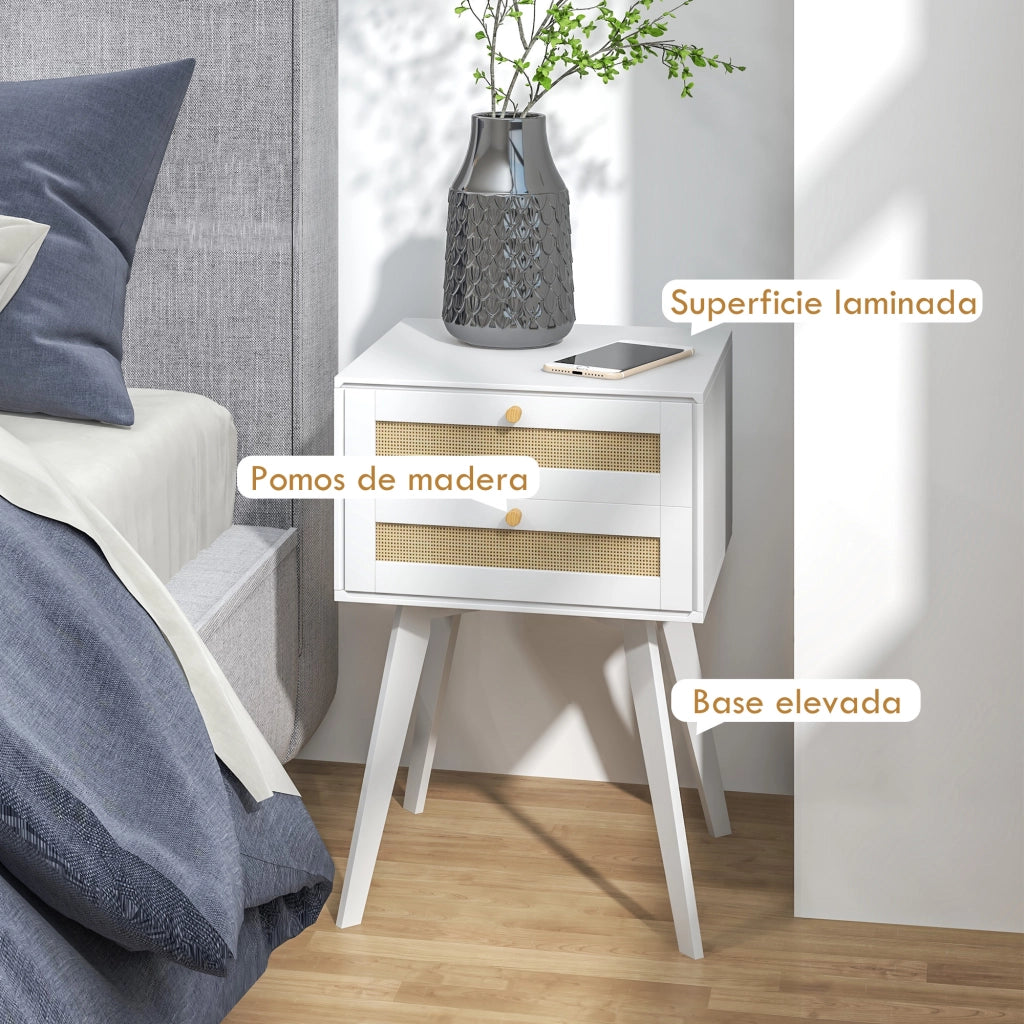 Comodino con 2 Cassetti Stile Cannage ¨C Zephmum ¨C Bianco 40x40x60 cm