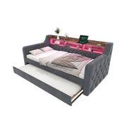 Letto a Divanetto 90x190 cm; Contenitore; USB Type-C; LED Regolabile in Grigio Scuro