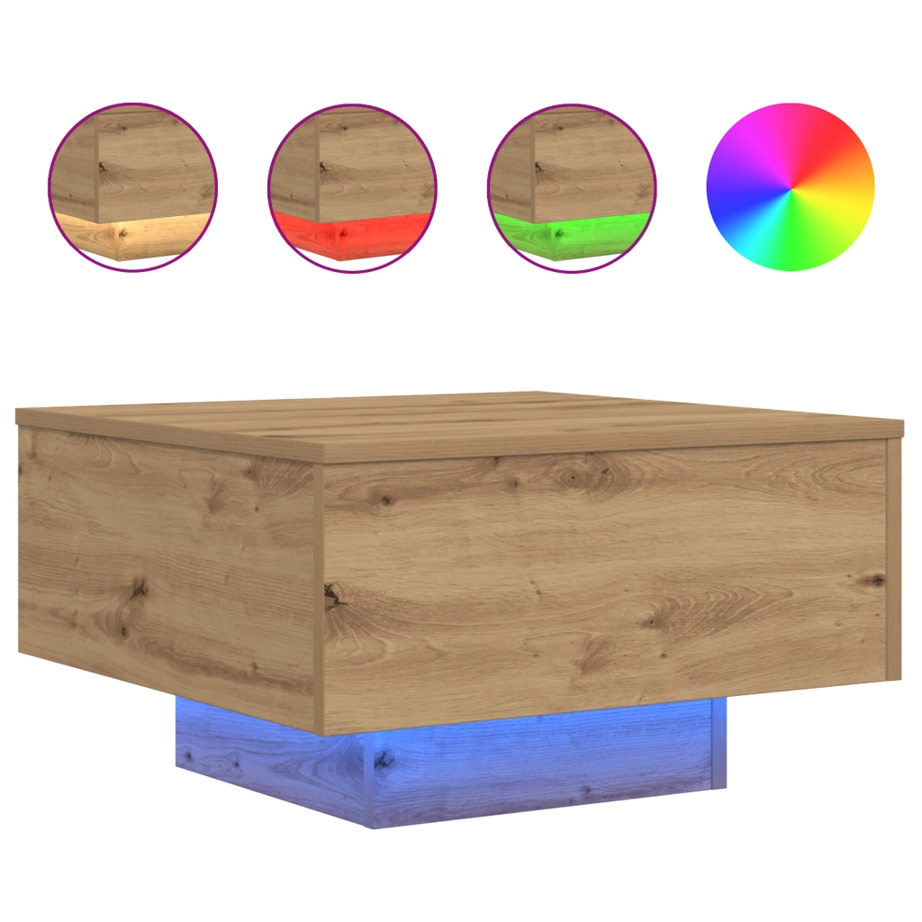 Tavolino da caffÃ¨  con luci LED Rovere Artigianale 55x55x31 cm