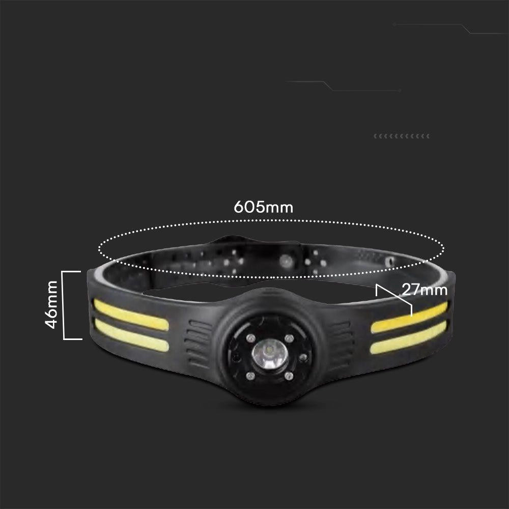 Lampada frontale V-TAC LED 8W 470lm USB-C ricaricabile IP43
