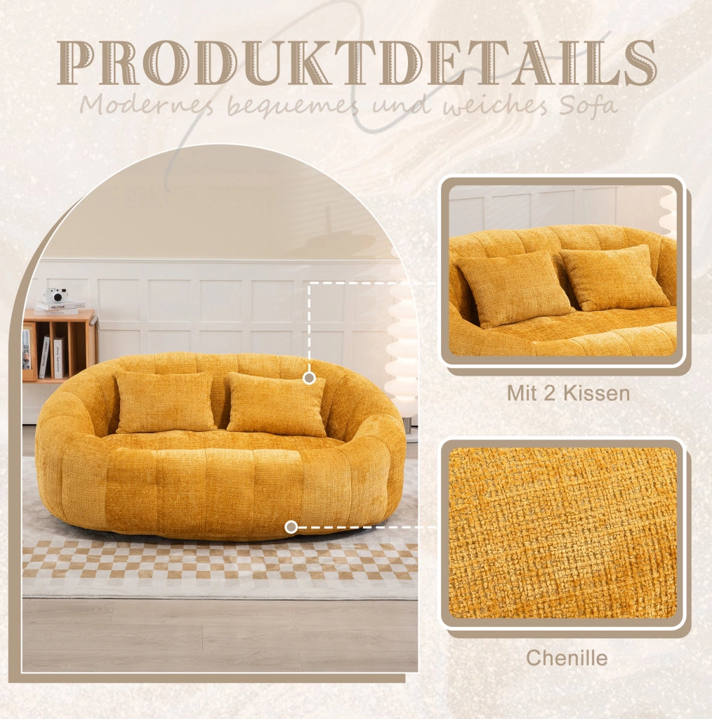 Divano lounge in ciniglia giallo con schiuma memory 150 cm