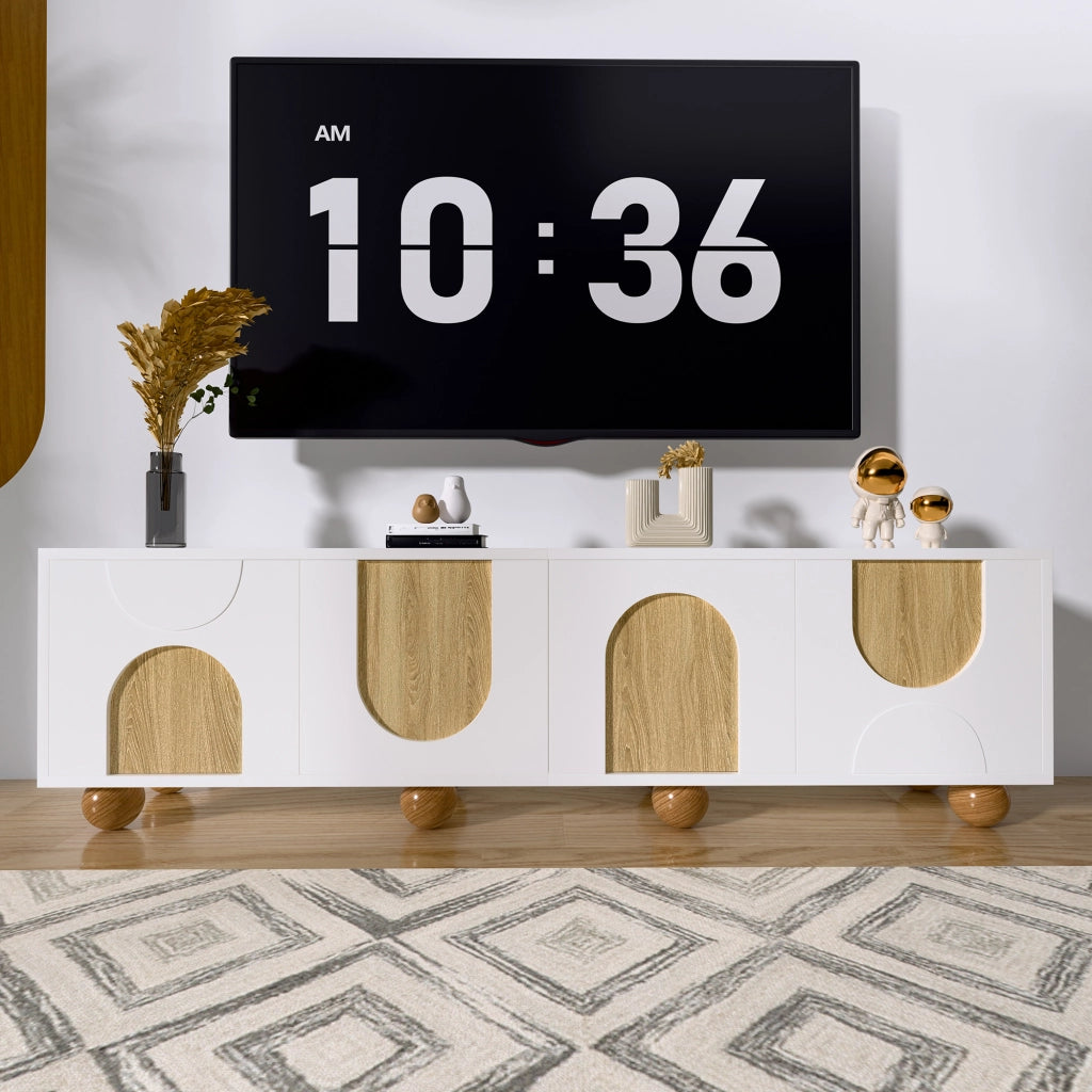 Mobile TV con 4 Ante e 4 Scomparti; Stile Moderno; in MDF; 175??38??50 cm; Naturale e Bianco