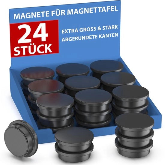 Set di 24 magneti forti per lavagne bianche, lavagne per appunti, magneti per frigorifero e magneti per tavolo con adesivo forte, magneti rotondi - nero