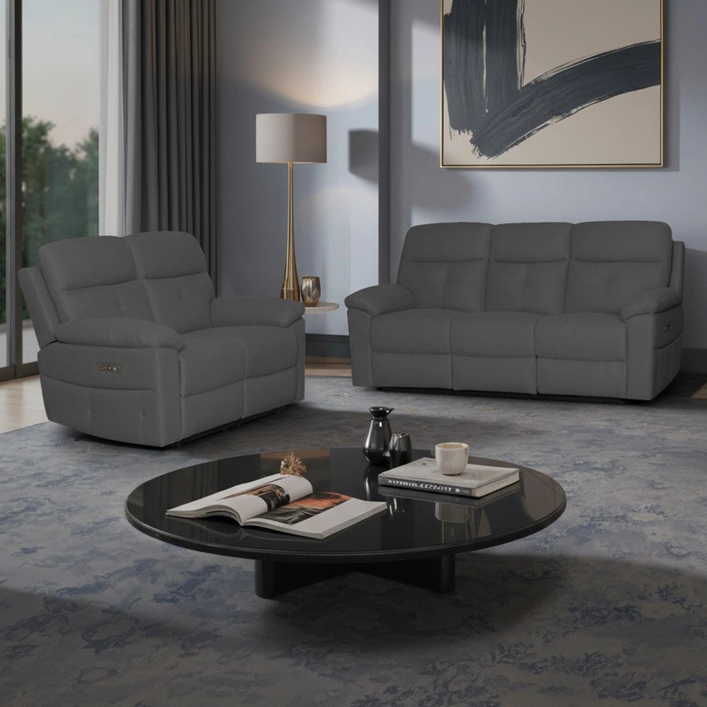Set divani Kayde 2 e 3 posti recliner elettrici in tessuto Mia 103-27 grigio scuro