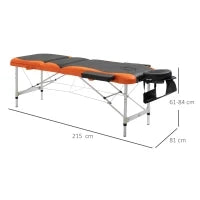 Lettino da Massaggio Pieghevole ad Altezza Regolabile, Lettino Professionale per Massaggi in Alluminio e Plastica, 215x81x61-84 cm, Nero e Arancione
