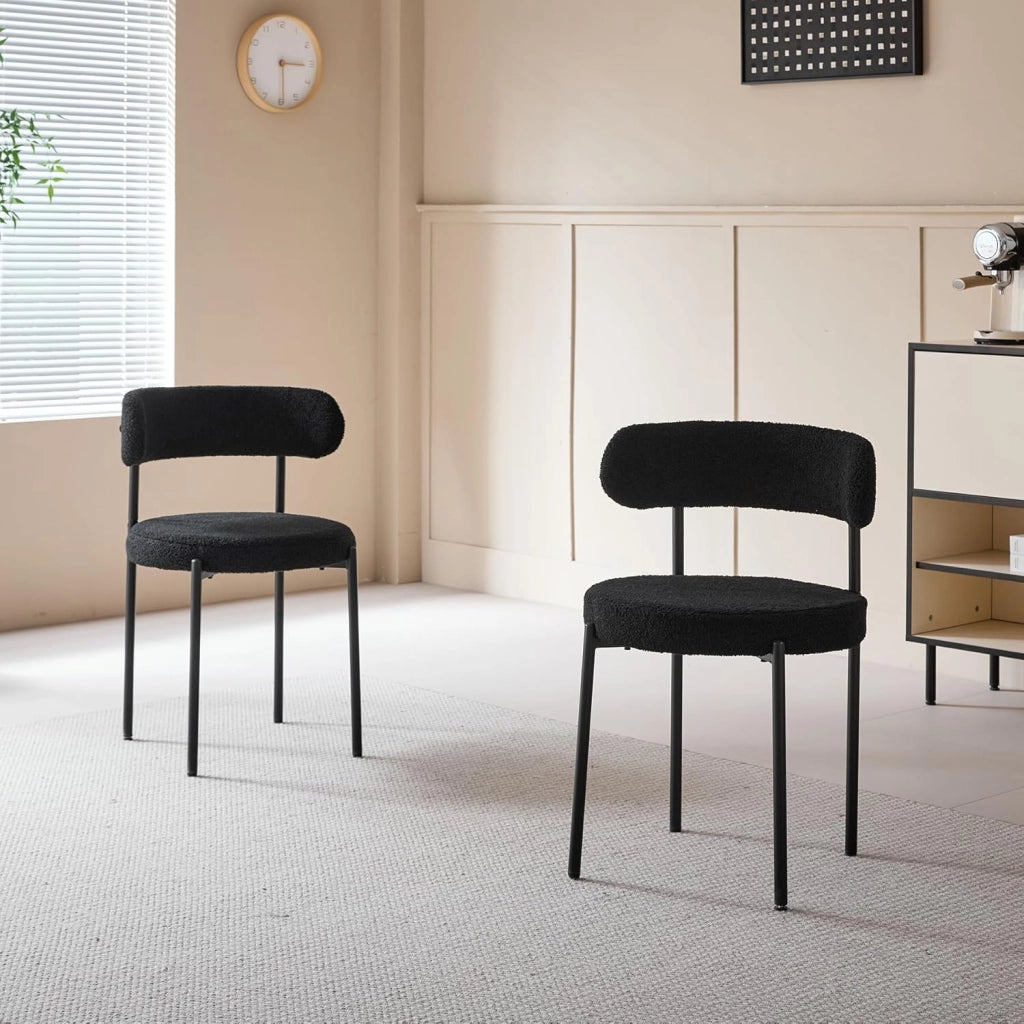 GrandCA HOME Set di 2 Sedie da Pranzo, Sedia da Cucina Imbottita con Rivestimento in Velluto Teddy, Adatta a Soggiorni, Sale da Pranzo e Camere da Letto, Nero