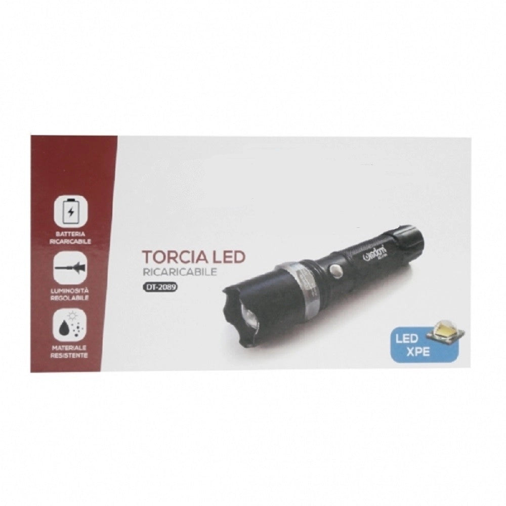 Trade Shop - Torcia Led Cree T6 Ricaricabile Usb Auto Luminosita Regolabile Resistente Dt-2089 -