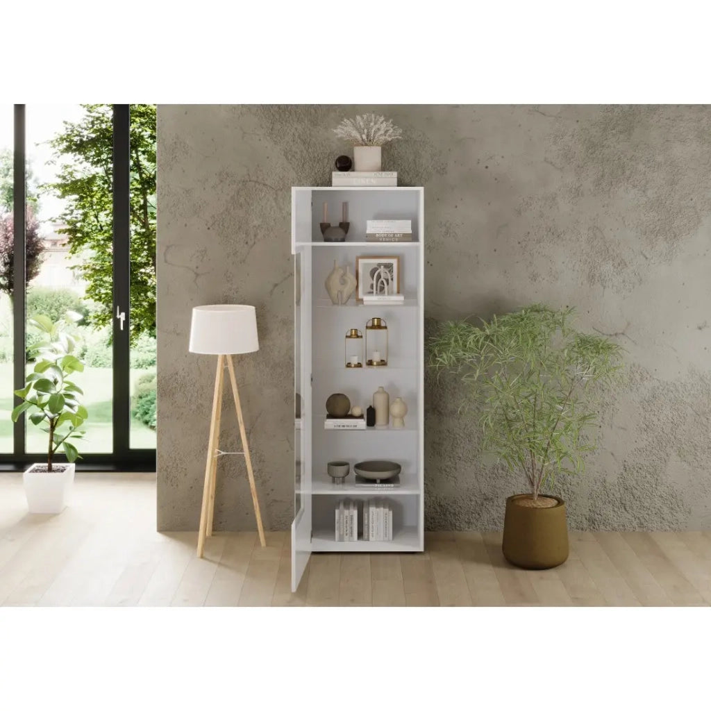 Vetrina SCENA – L60 x H187 x P42 cm – 1 porta – Bianco laccato lucido