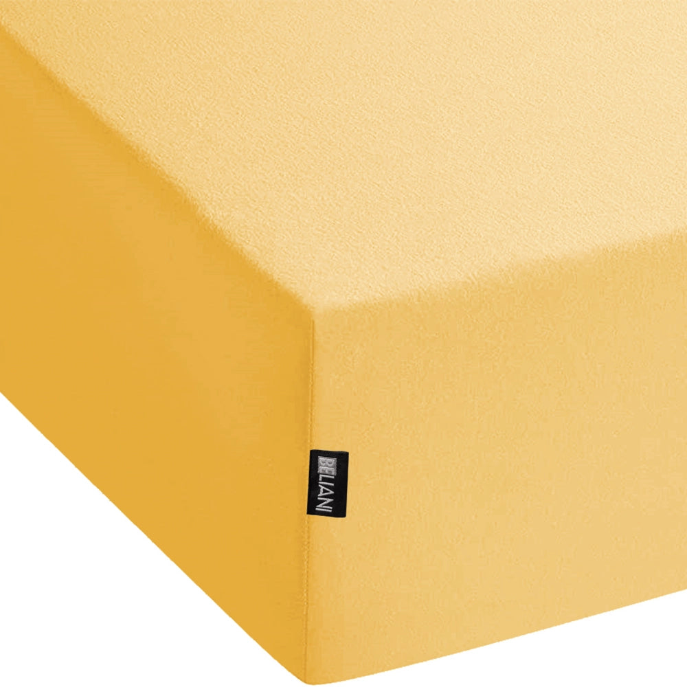 Lenzuolo con angoli cotone giallo senape 180 x 200 cm con bordi elastici modello classico a tinta unita camera da letto classica
