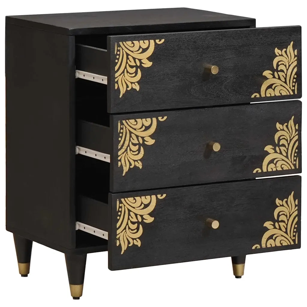 Comodino | Armadio da Notte | Mobiletto da notte Nero 50 x 33 x 62 cm Legno di mango massello
