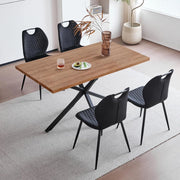 GrandCA HOME Set tavolo e sedie da pranzo,tavolo da pranzo quadrato da 140 cm e 4 sedie da cucina imbottite, adatto per cucine e sale da pranzo(Venature del legno scure + nero)