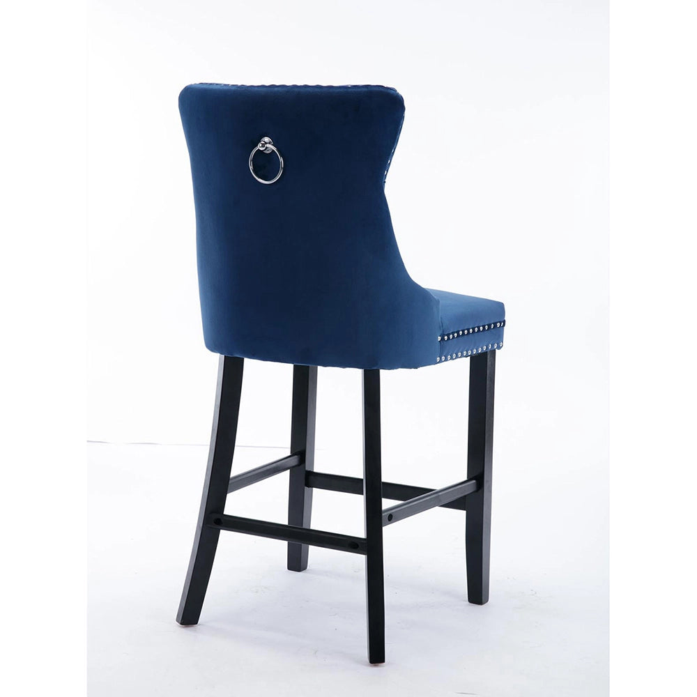 Set 2 sgabelli bar - Xylo - velluto blu gambe legno con borchie