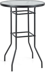 Tavolo da Bar Moderno, Tavolo Bar Alto in Vetro Temperato, Tavolo Rotondo Ø 68 cm, Tavolino Stretto, Penisola Cucina Struttura in Metallo, Bancone Bar da Casa per Bistrot, Alt. 97 cm, Nero