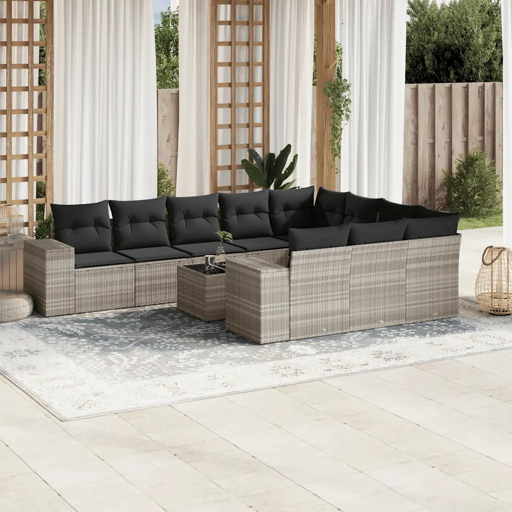 Set Divani da Giardino 11 pz con Cuscini in Polyrattan Grigio 3223101