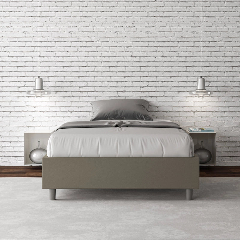 Letto Sommier imbottito Matrimoniale francese 140x190 cm Azelia - Similpelle,Cappuccino,Contenitore