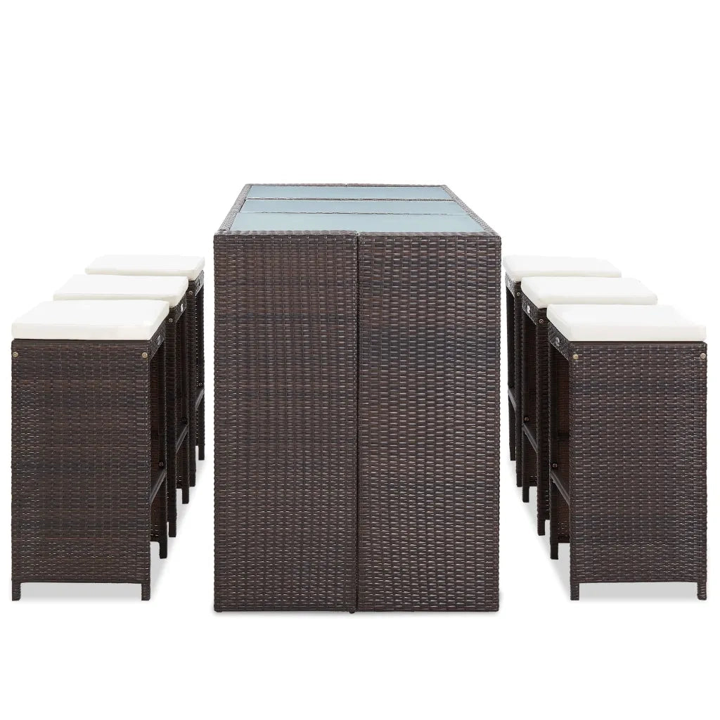 Set da Bar da Giardino 7 pz con Cuscini in Polyrattan Marrone 49559