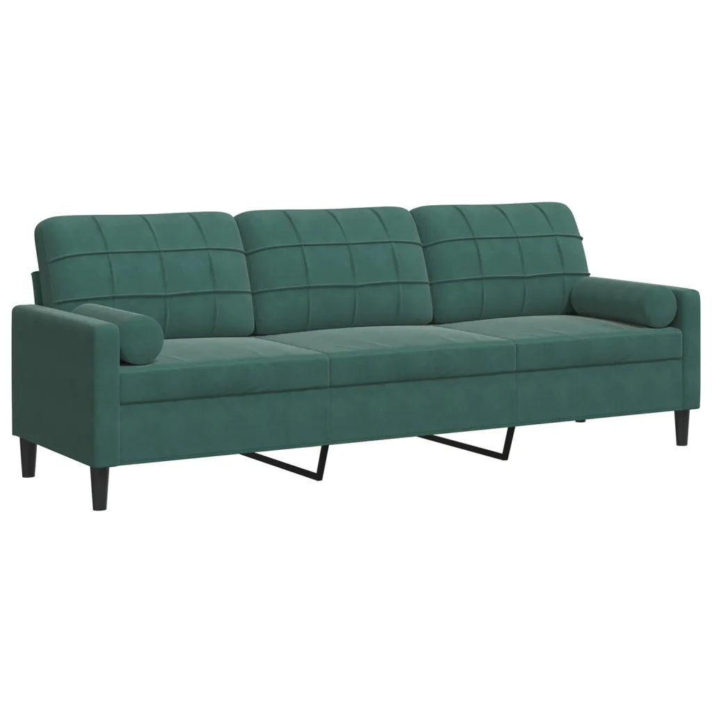 Divano a 3 Posti con Cuscini-Sofa 3 Posti con Cuscini Verde Scuro 210 cm in Velluto