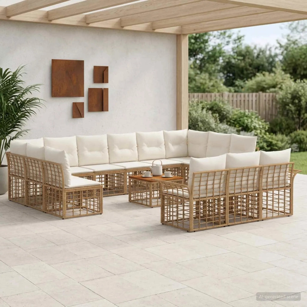 Set di divani da esterno 14 pcs Naturale e Bianco Crema 3437792