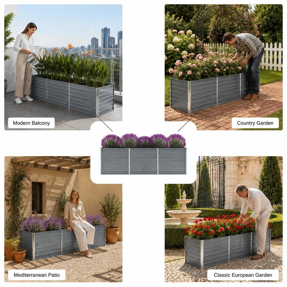 Garden Raised Bed Galvanized Steel 240x80x77 Cm Gray