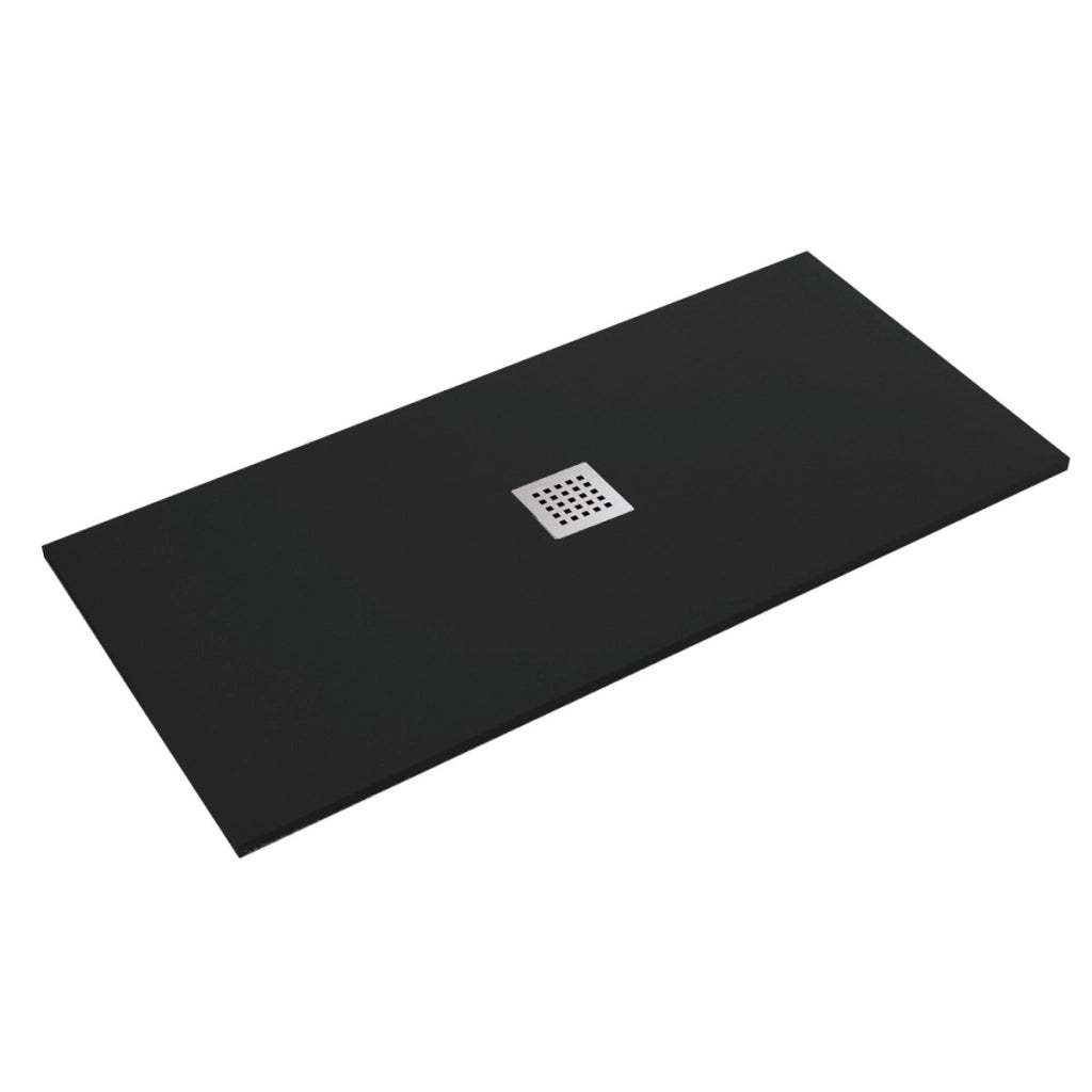 Piatto doccia in marmo resina effetto pietra con foro centrale nero chic, misura 80x80