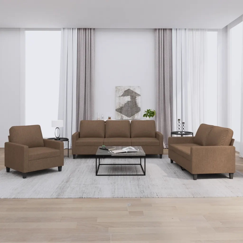 Set di Divani 3 pz con Cuscini Marrone in Tessuto 3201431